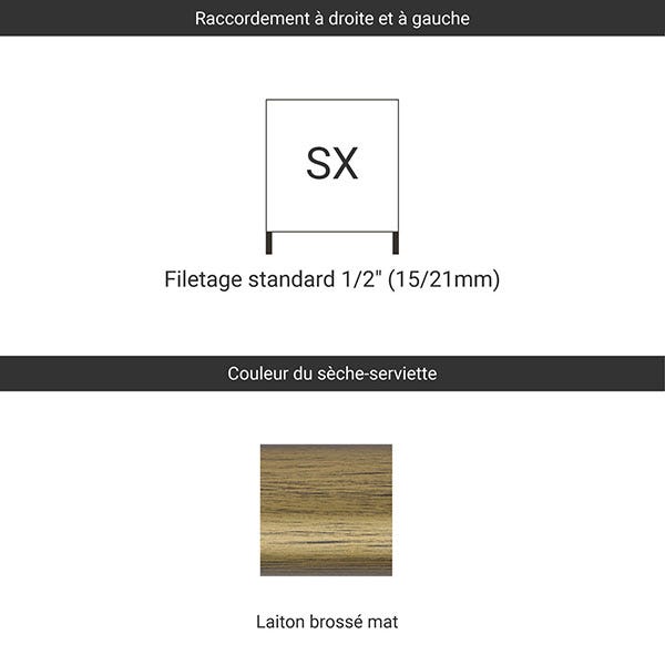 Sèche-serviette eau chaude laiton brossé de 800 mm de haut/504mm de large - 147 Watt - RET800/504SXBBS 1