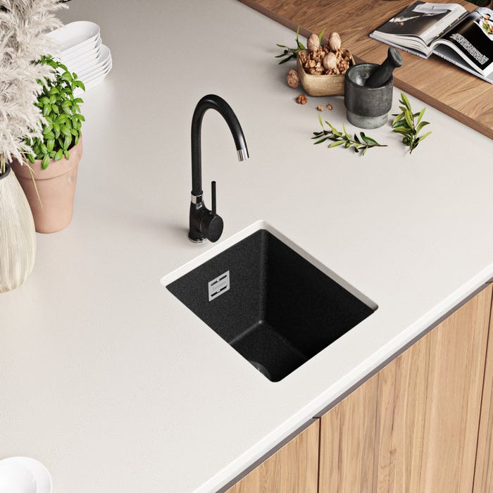 Evier Sous Plan Graphite, 36 x 47 cm, Evier en Granit 1 bac + Kit de Vidage, Lavabo Cuisine de Primagran 7