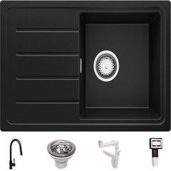 Evier Cuisine en Granit Noir, 70 x 44 cm, Lavabo 1 bac + Robinet 9700 + Kit de Vidage, Évier à Encastrer de Primagran 5