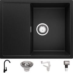 Evier Cuisine en Granit Noir, 62 x 50 cm, Lavabo 1 bac + Robinet 5700 + Kit de Vidage, Évier à Encastrer Ibiza 620 de Primagran 0