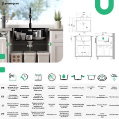 Evier Cuisine en Granit Graphite 56x53cm, Lavabo 1 bac + Kit de Vidage + Robinet + planche à découper, Évier à Encastrer au meuble 60cm de Primagran 5