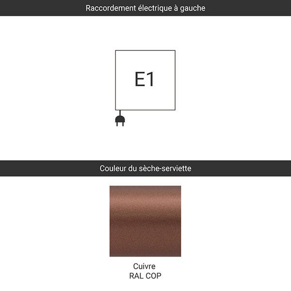 Sèche-serviette électrique cuivre de 1149mm de haut et 400mm de large - 400 Watt - JAD1149/400E1COP 1