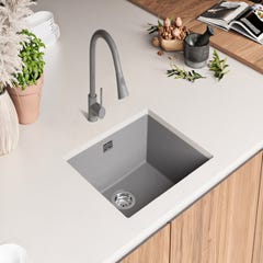 Evier Sous Plan Gris, 56 x 47 cm, Evier en Granit 1 bac + Kit de Vidage, Lavabo Cuisine de Primagran 7