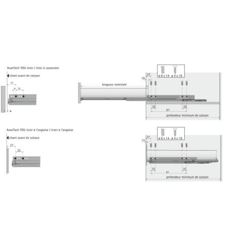 Coulisse quadro you push to open - Longueur : 270 mm - HETTICH 1