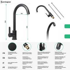 Evier Cuisine en Granit Graphite 56x53cm, Lavabo 1 bac + Kit de Vidage + Robinet + planche à découper, Évier à Encastrer au meuble 60cm de Primagran 7