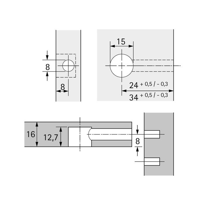 Excentrique Ø15 rastex sans collerette - Décor : Nickelé - Pour panneau d'épaisseur : 19 mm - HETTICH 3