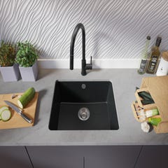 Evier Sous Plan Graphite, 44 x 56 cm, Evier en Granit 1 bac + Kit de Vidage, Lavabo Cuisine de Primagran 2