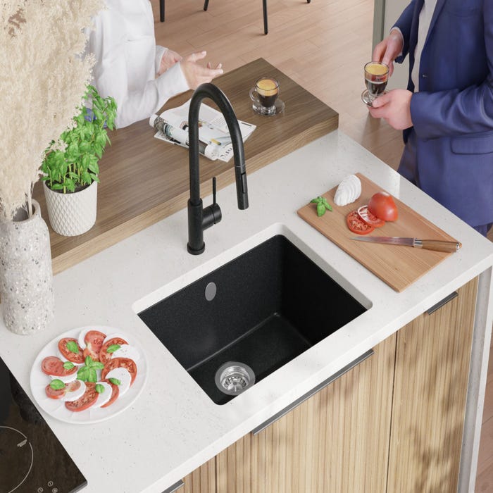 Evier Sous Plan Graphite, 44 x 56 cm, Evier en Granit 1 bac + Kit de Vidage, Lavabo Cuisine de Primagran 3