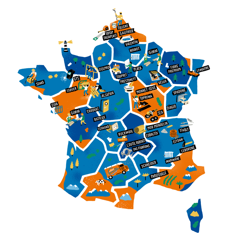Carte de France des Marques qui fabriquent en France et partenaires de Bricoman.